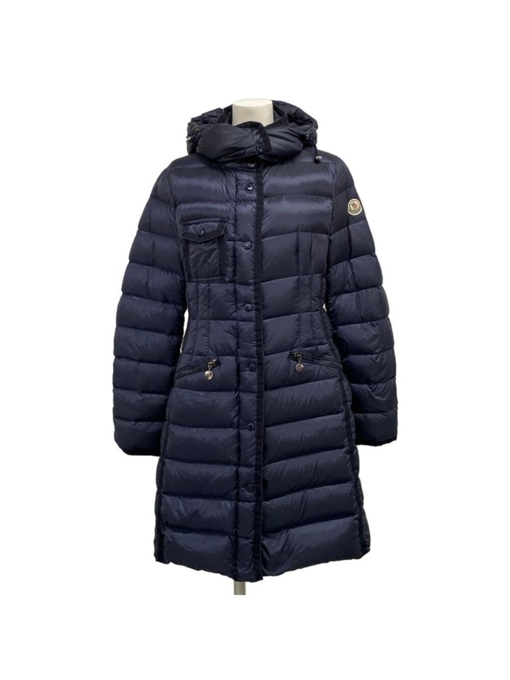 Moncler Down Coat S Hermine Dark Navy Long Sleeve